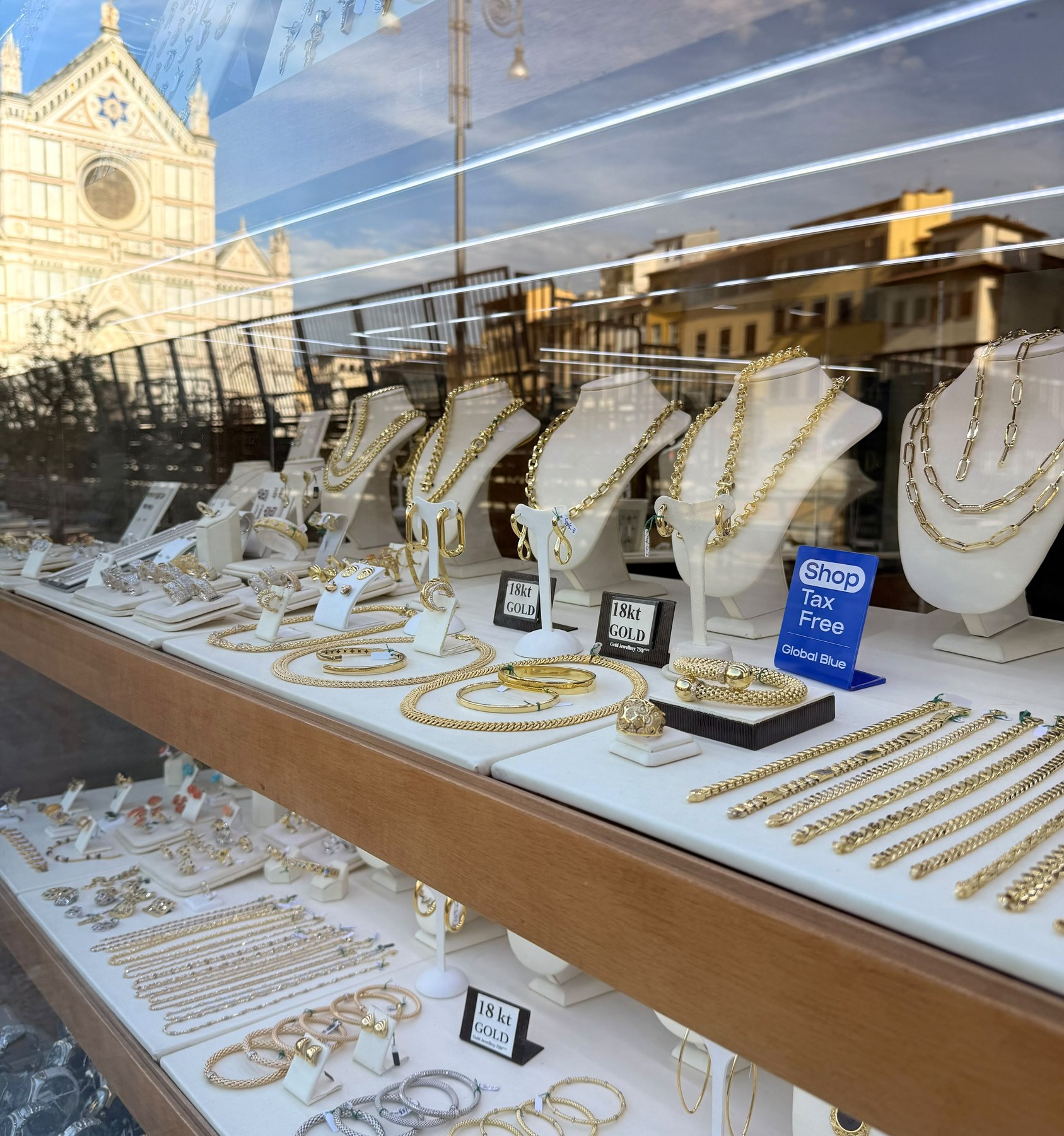 Cellini Gold window on Piazza Santa Croce, Florence